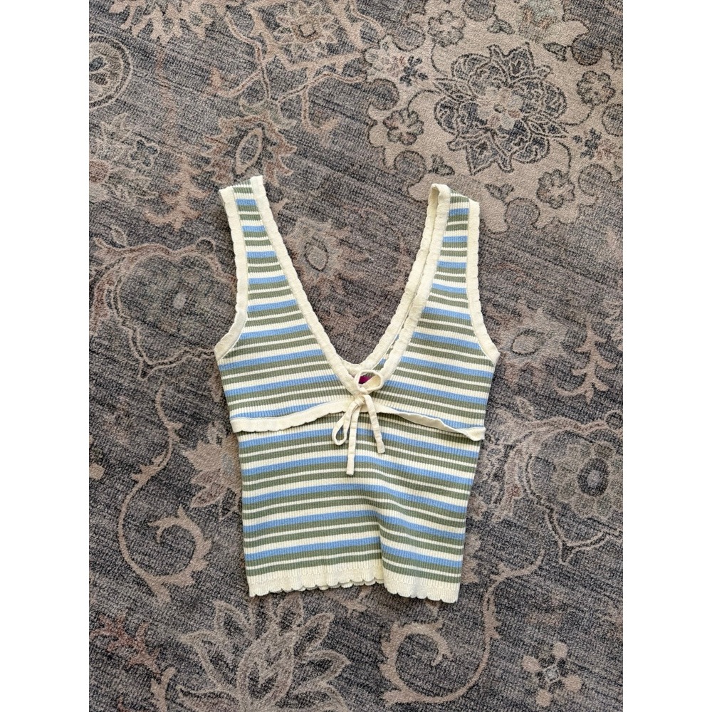 Edikted Blue Green Striped Tank Top Bow Ribbed
